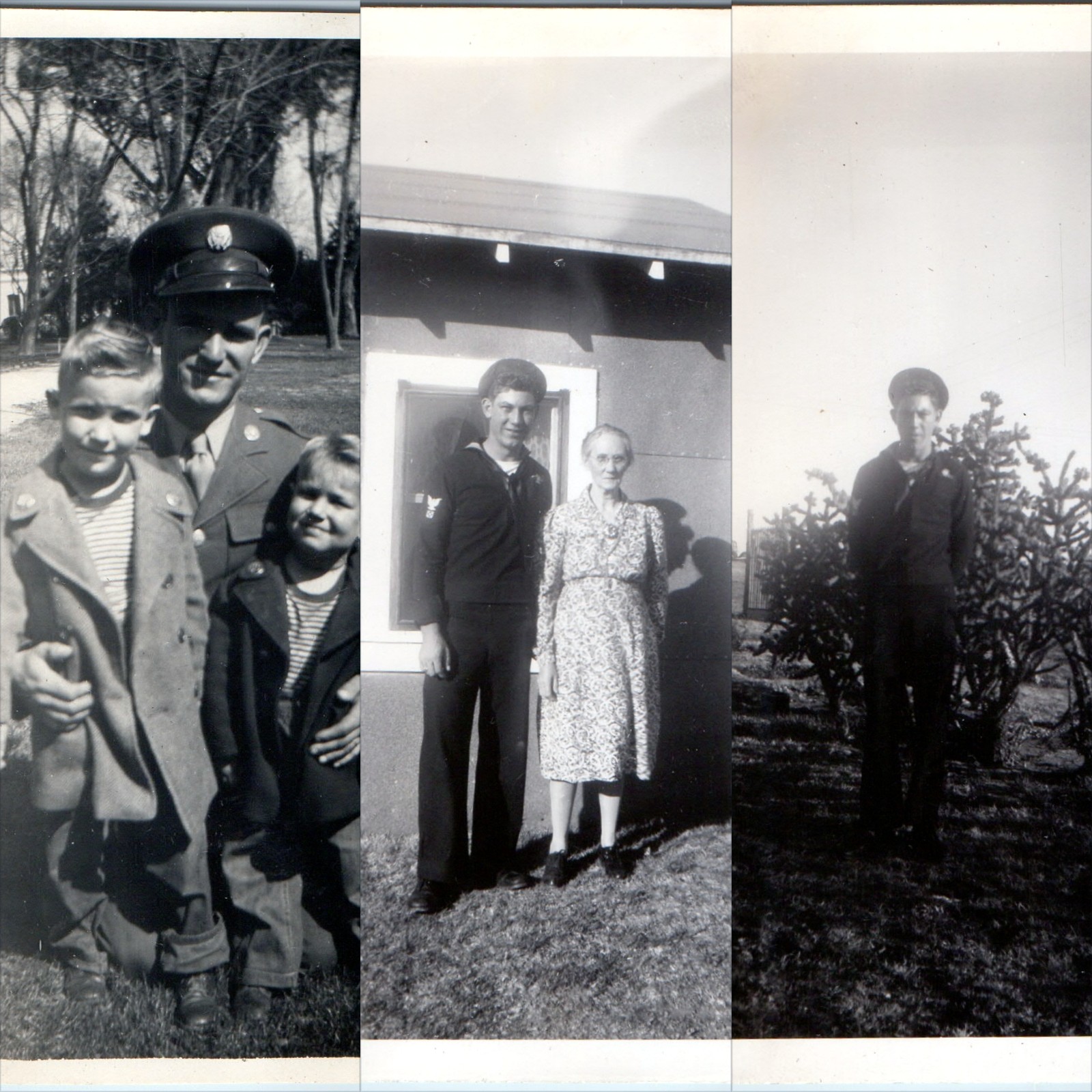 x3 LOT c1940s WWII US Army Soldier Navy Sailor Snapshot Photos Cactus Family Vtg x3 LOT c1940s WWII US Army Soldier Navy Sailor Snapshot Photos Cactus Family Vtg