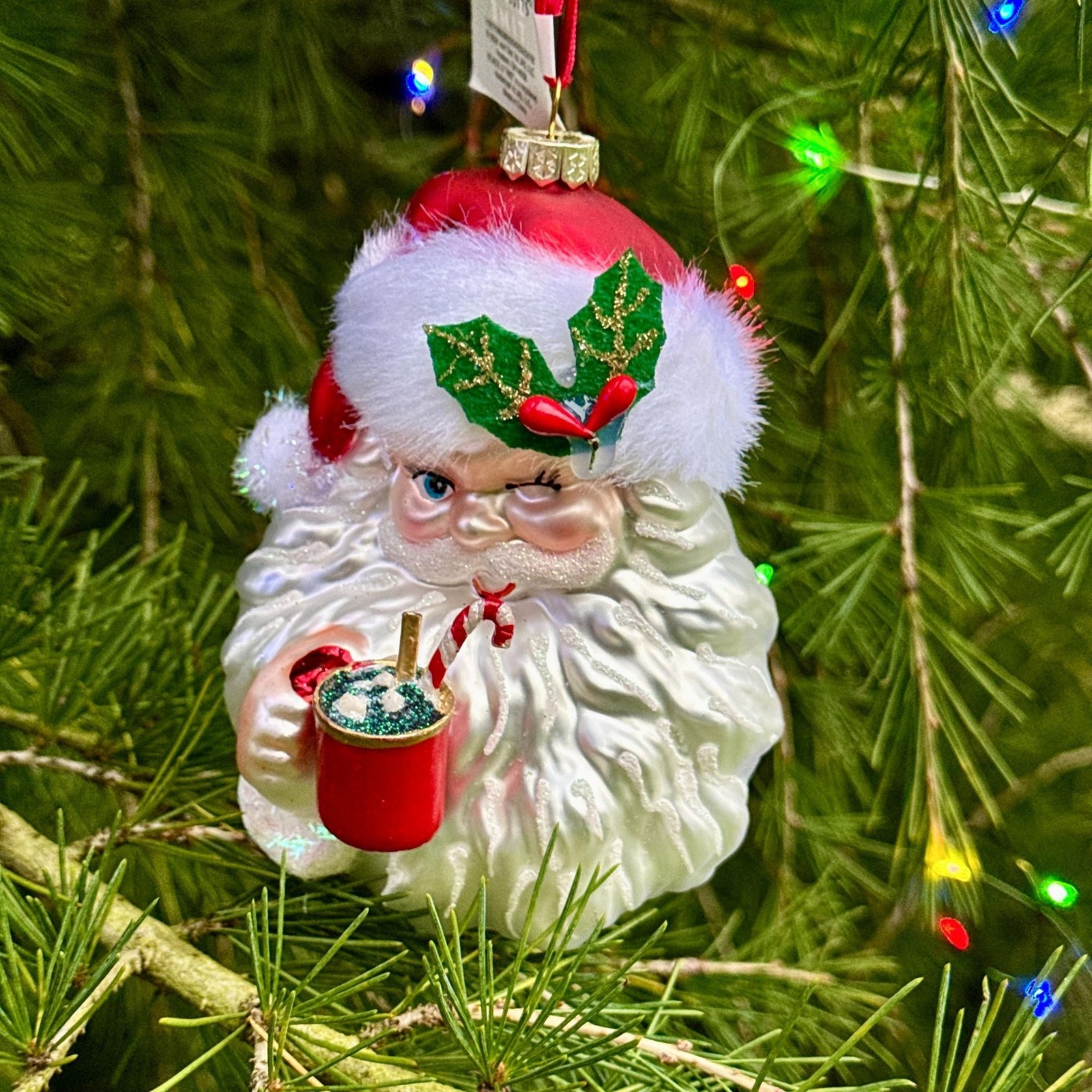 Winking Santa Claus Glass Christmas Tree Ornament Winking Santa Claus Glass Christmas Tree Ornament