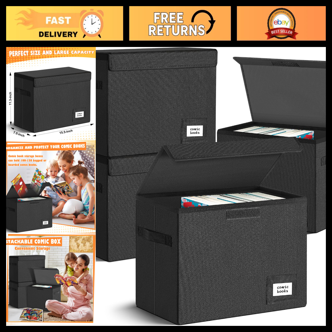 4 Pack Collapsible Comic Book Storage Boxes - Stackable Short Box Organizer