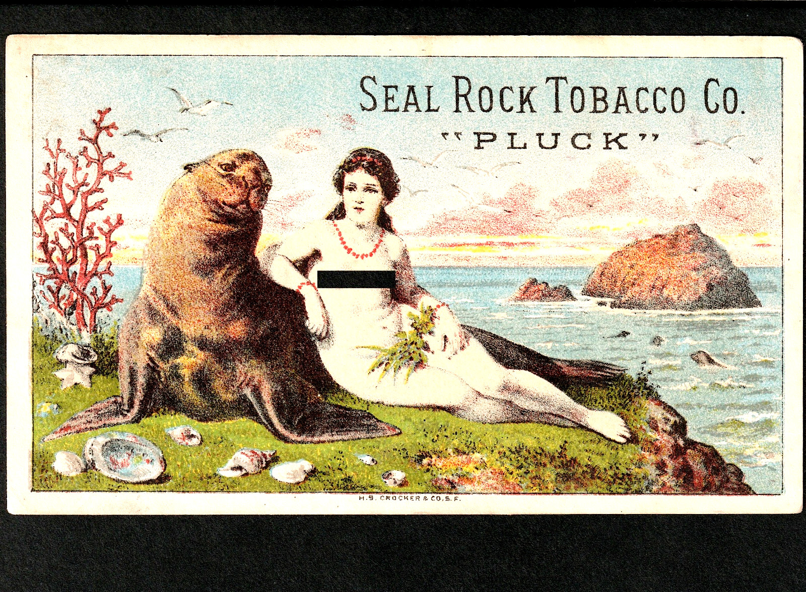 RARE - San Francisco Seal Rock Tobacco Trade Card Pluck Mermaid H. Bohls CA j.US