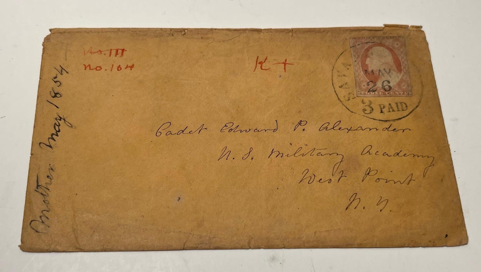 Confederate General Edward P. Alexander\'s Mother Mailed Envelope 1854 to West Pt