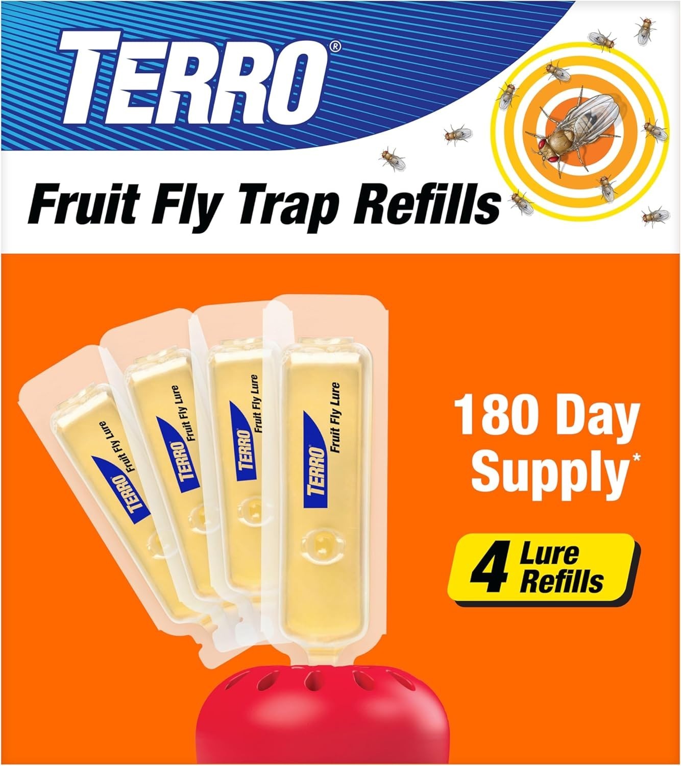 TERRO Fruit Fly Trap Refills, 4-Pack Liquid Bait, 180-Day Indoor Supply TERRO Fruit Fly Trap Refills, 4-Pack Liquid Bait, 180-Day Indoor Supply