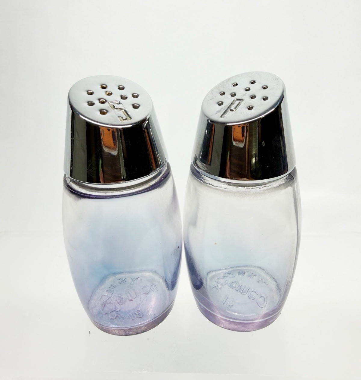 Vintage Gemco Art Deco Iridescent Purple Blue Salt Pepper Shakers