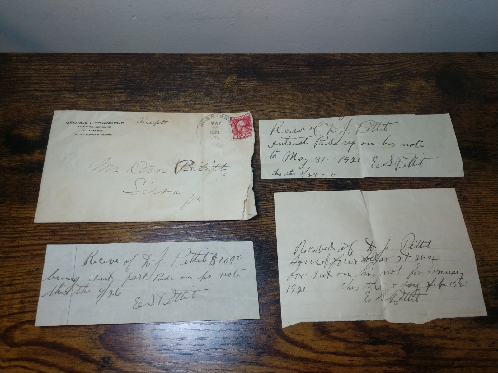 Antique 1921 George T. Townsend Clothes Letterhead Horntown VA Virginia