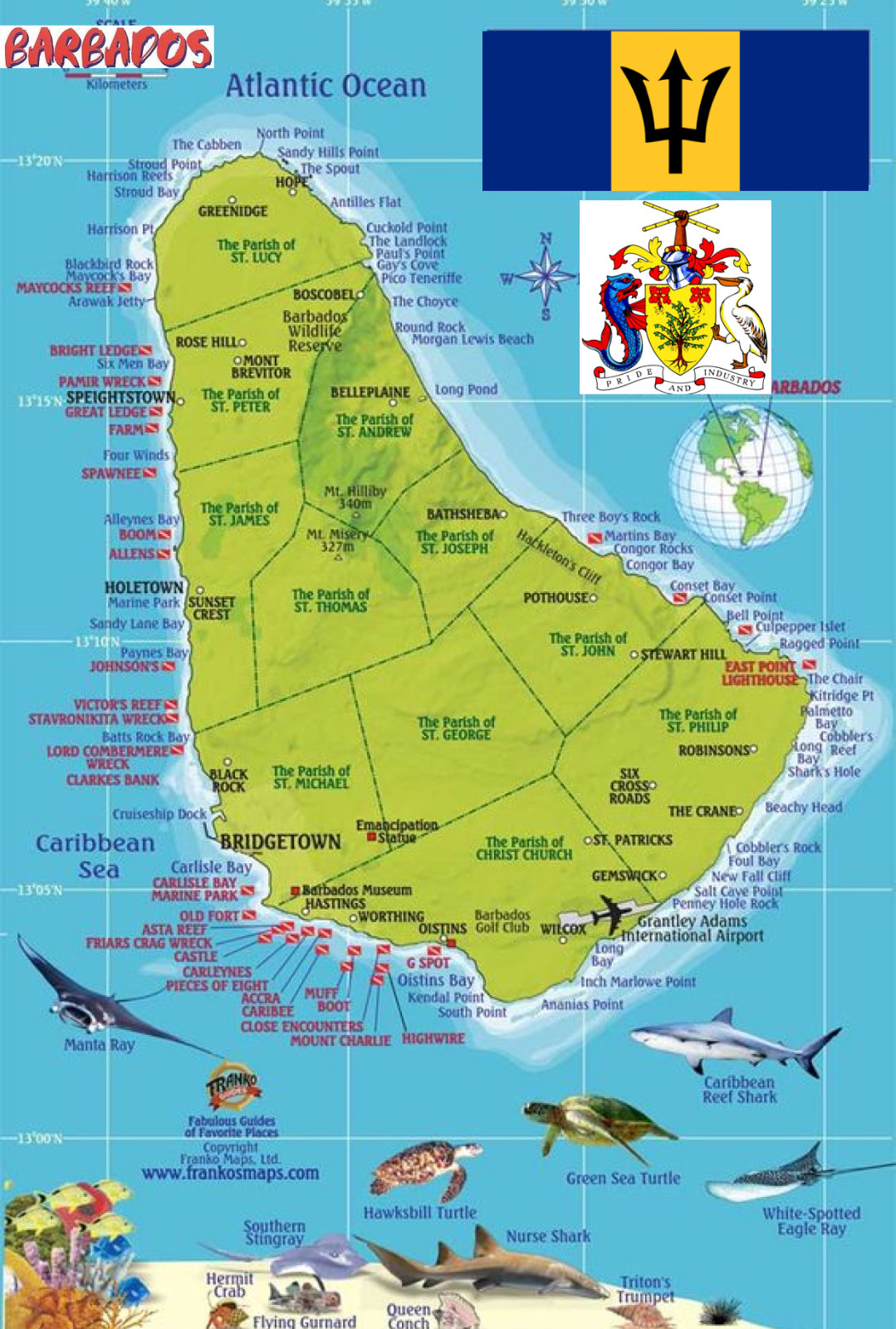 New Postcard - Barbados map carte ceographique