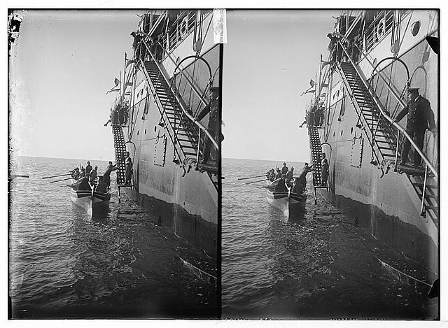 Photo:Jaffa Tel Aviv Israel 1900s Oranges Export Ship Loading Stereograph