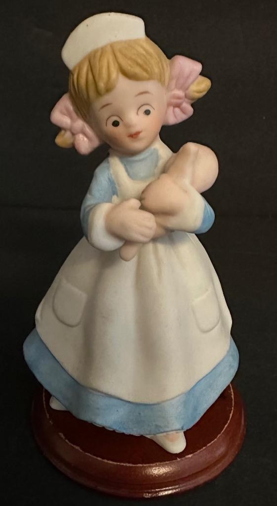 VTG Lefton Figurine Baby Nurse RN Hospital NICU Hand Painted Blue & White Japan
