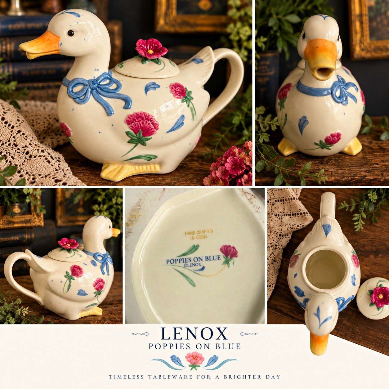 Lenox Poppies on Blue Poppies Duck Teapot w/ Lid, Ceramic, 24 oz Lenox Poppies on Blue Poppies Duck Teapot w/ Lid, Ceramic, 24 oz