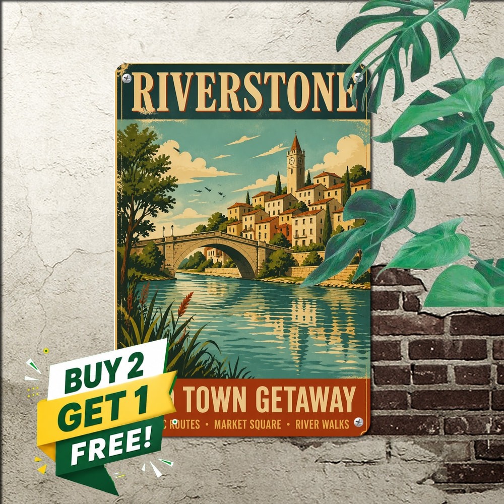 Vertical Scenic Landscape Bold Title Vintage Poster Metal Sign