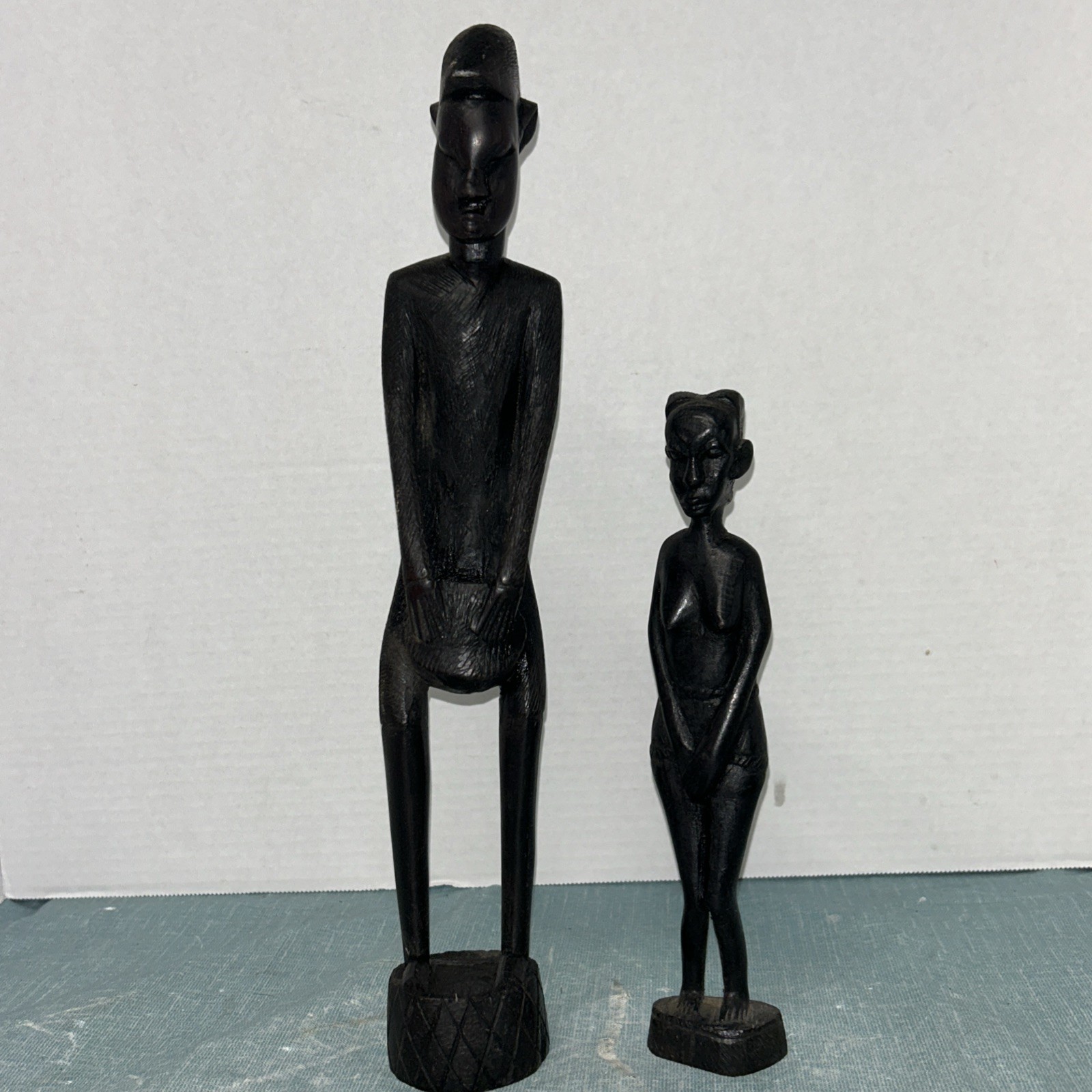 2 Vtg Hand Carved Ebony African Tribal Besmo Kenya Iron Wood Sculptures
