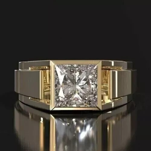 Heavy Estate 18K  Yellow Gold Over Men's Signet 2.80 Carat Weight Diamond