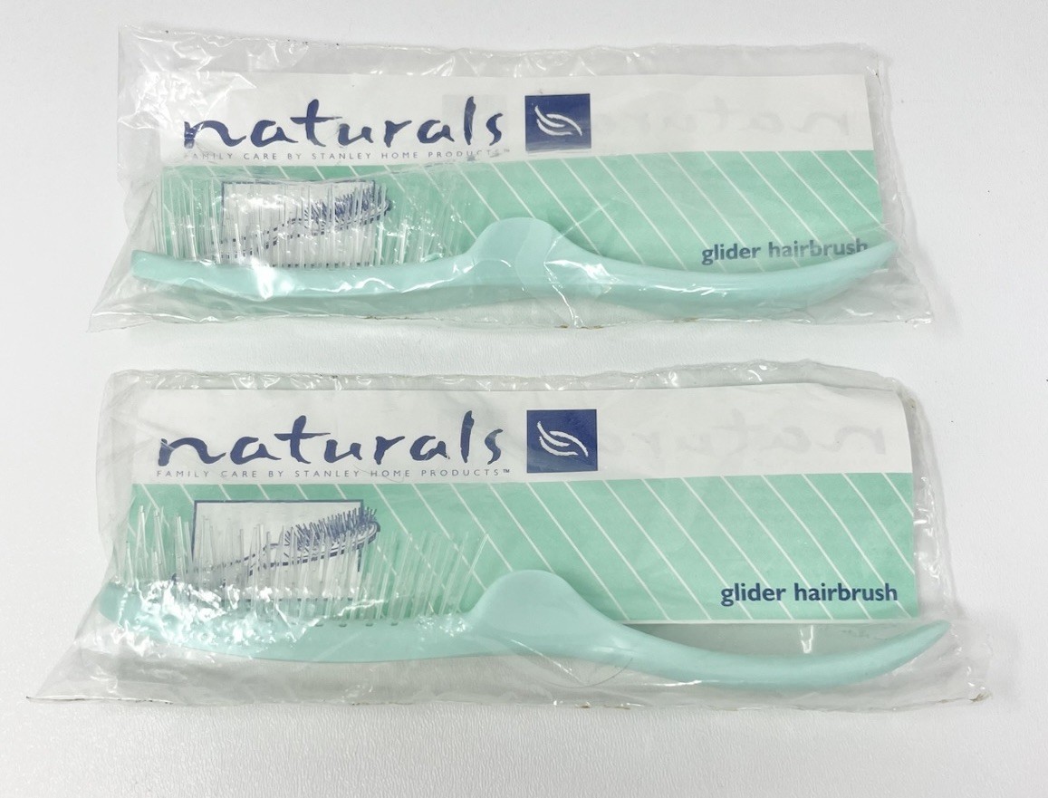 Vintage Lot 2 Identical Stanley Brush Naturals Glider Hairbrush USA Mint Green