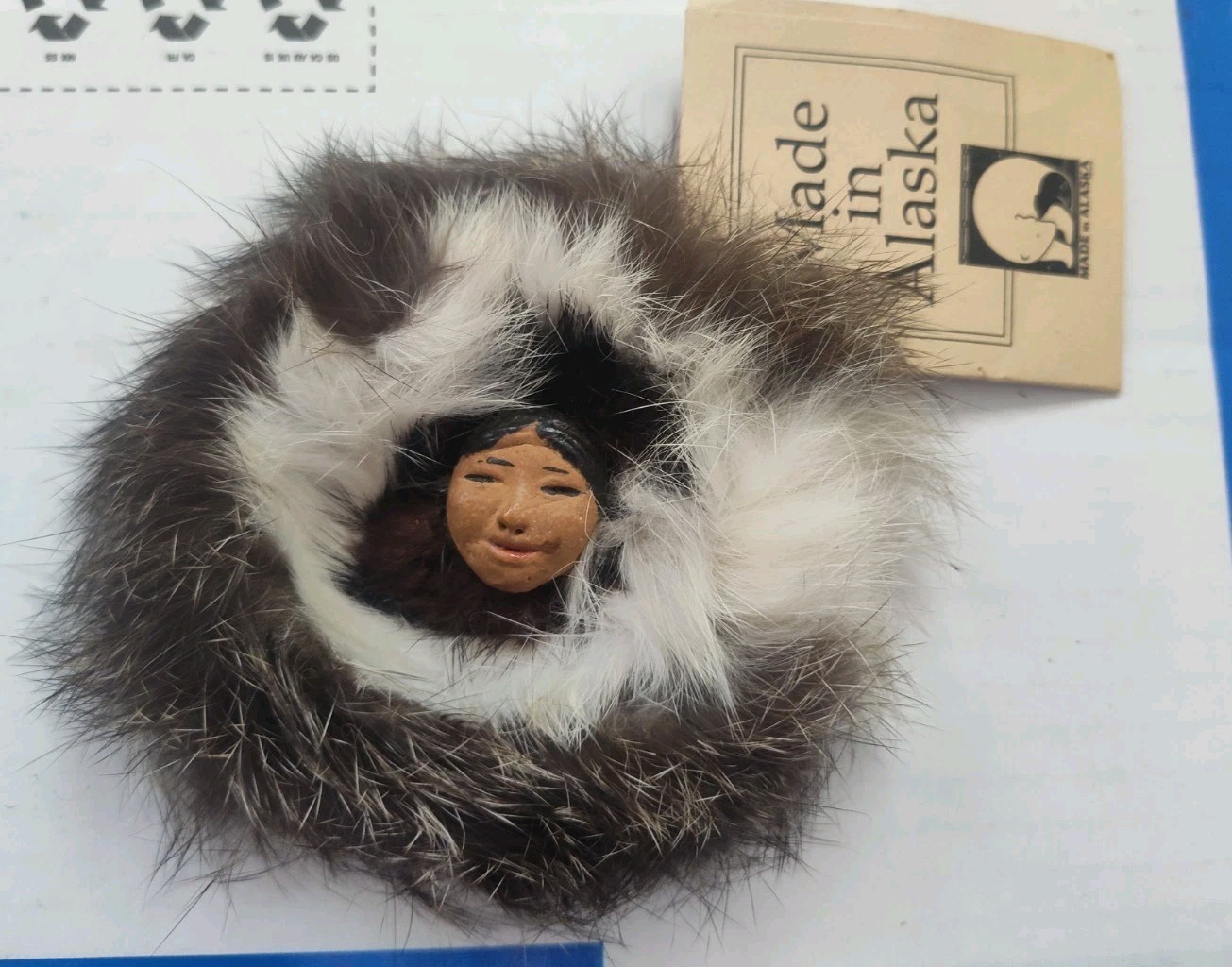 Vintage Alaskan Eskimo Face White/ BLK Rabbit Fur Magnet Memeluck Fur Doll Co. Vintage Alaskan Eskimo Face White/ BLK Rabbit Fur Magnet Memeluck Fur Doll Co.