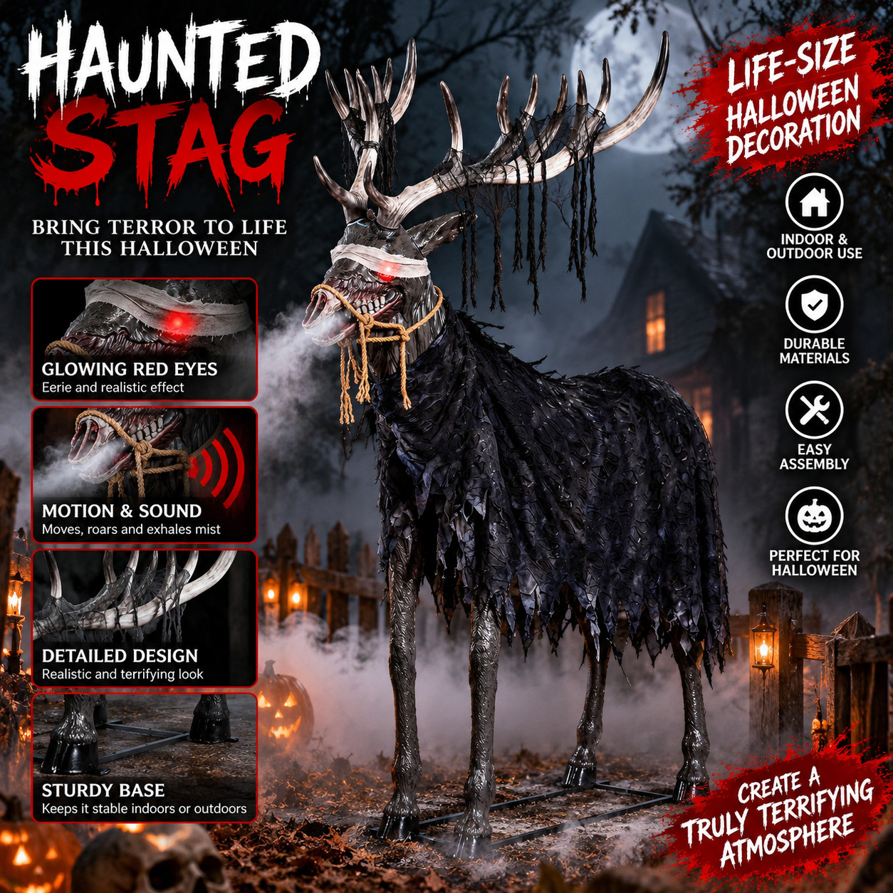 7 FT ANIMATED UNDEAD STAG ANIMATRONIC HALLOWEEN PROP