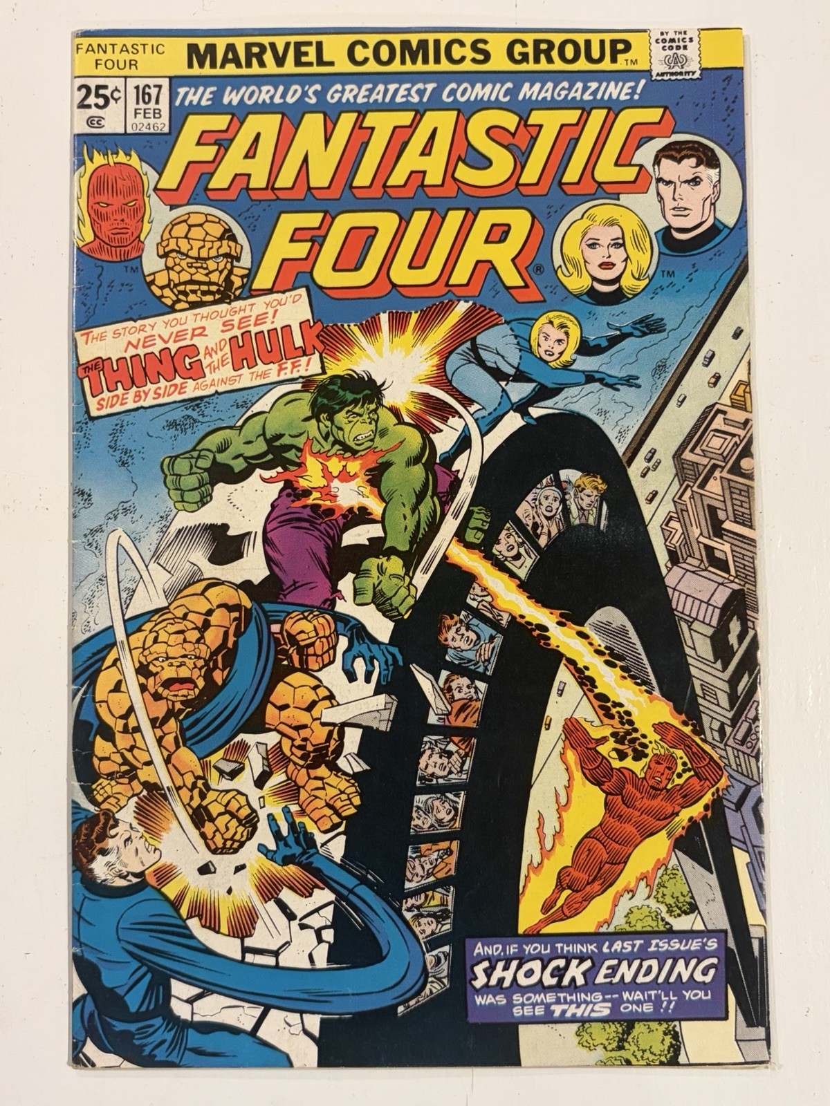 The Fantastic Four #167/Bronze Age Marvel Comic Book/Hulk vs Thing/FN- The Fantastic Four #167/Bronze Age Marvel Comic Book/Hulk vs Thing/FN-