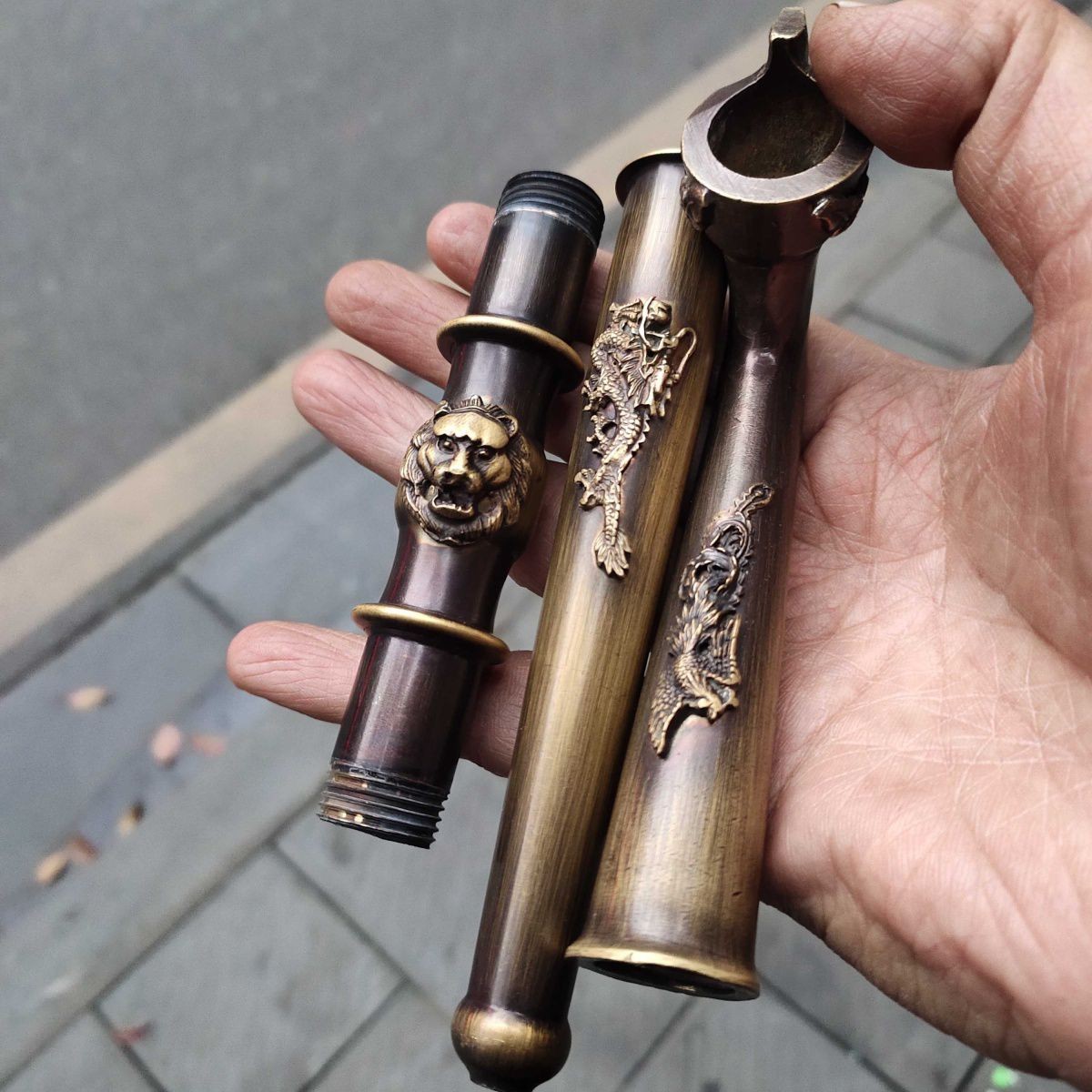 Pure Copper Vintage Long Tobacco Pipe Handcrafted Inlaid Dragon Phoenix Pure Copper Vintage Long Tobacco Pipe Handcrafted Inlaid Dragon Phoenix