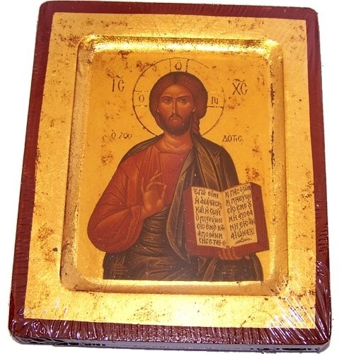 Jesus Christ Pantocrator Icon with Sheets of Gold (Lithography) (5 x 4 Inches) Jesus Christ Pantocrator Icon with Sheets of Gold (Lithography) (5 x 4 Inches)