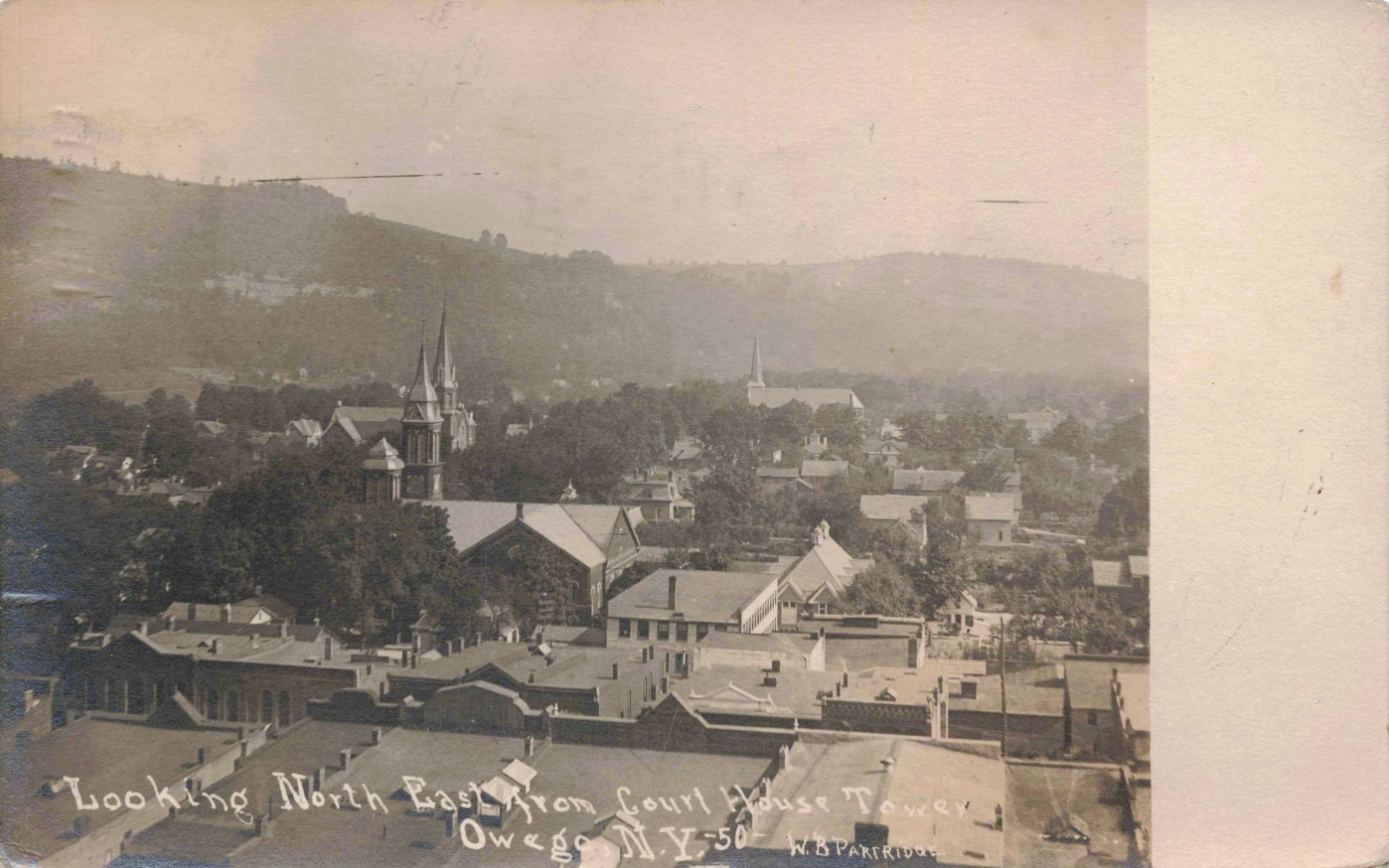 RPPC Owego New York Birds Eye View Early 1900s Tioga County Real Photo Postcard