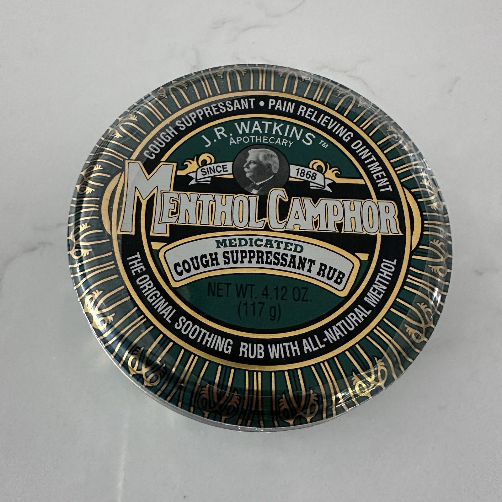 Vintage J R Watkins Menthol Camphor Ointment Rub Sealed Full 4.12 oz Tin