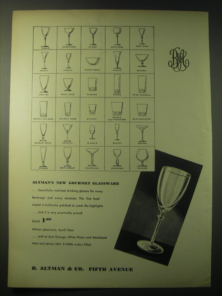 1948 B. Altman & Co. Gourmet Glassware Ad - Altman\'s new gourmet glassware 1948 B. Altman & Co. Gourmet Glassware Ad - Altman\'s new gourmet glassware
