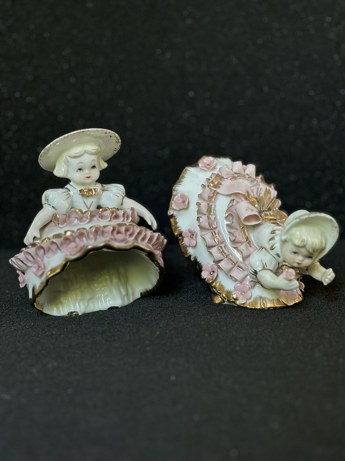 2 LEFTON VINTAGE GIRL FIGURINES PETTICOAT PINK GIRLS 2 LEFTON VINTAGE GIRL FIGURINES PETTICOAT PINK GIRLS