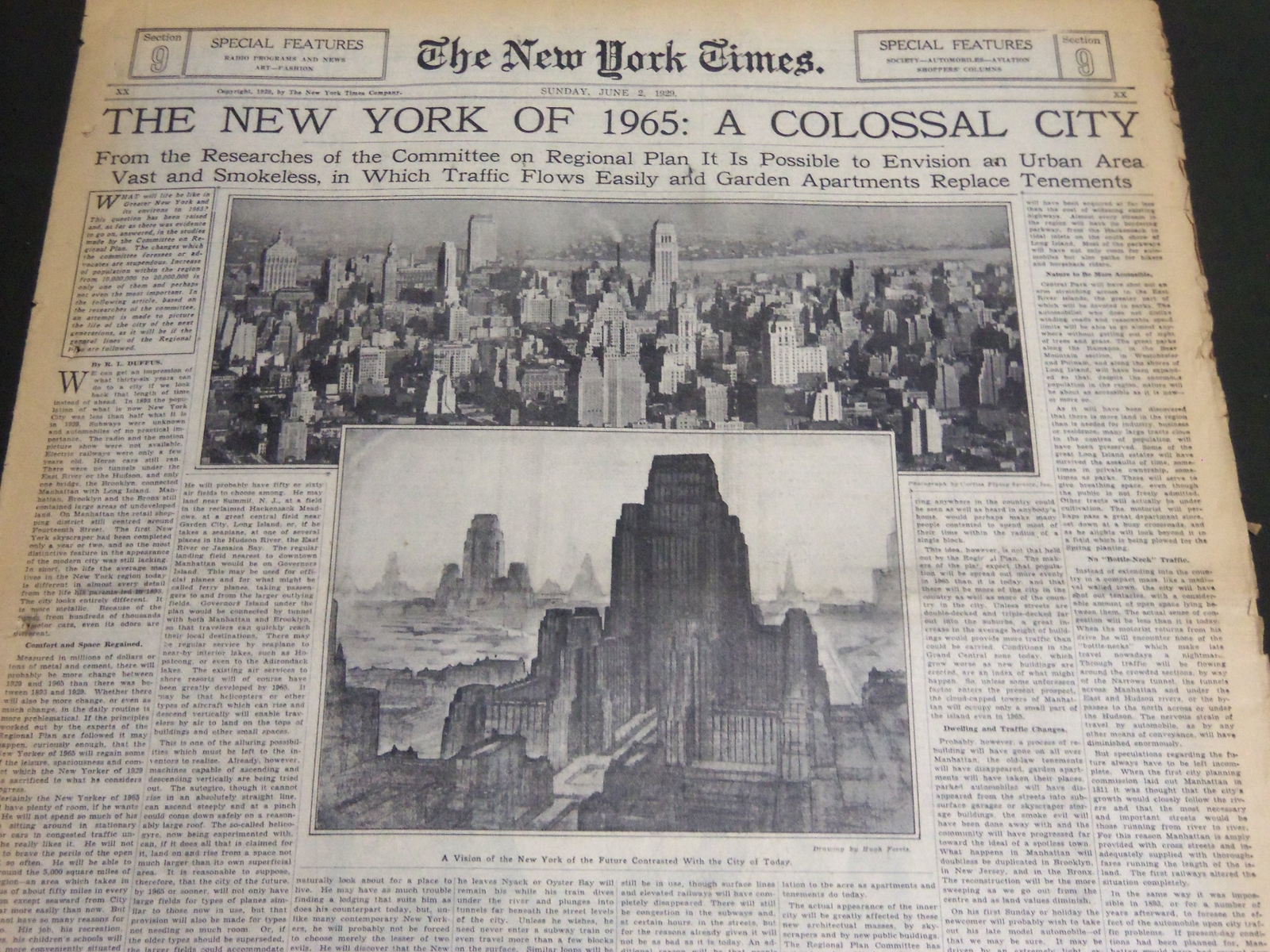 1929 JUNE 2 NY TIMES SECTION - NEW YORK OF 1965 - A COLOSSAR CITY - NT 7082 1929 JUNE 2 NY TIMES SECTION - NEW YORK OF 1965 - A COLOSSAR CITY - NT 7082