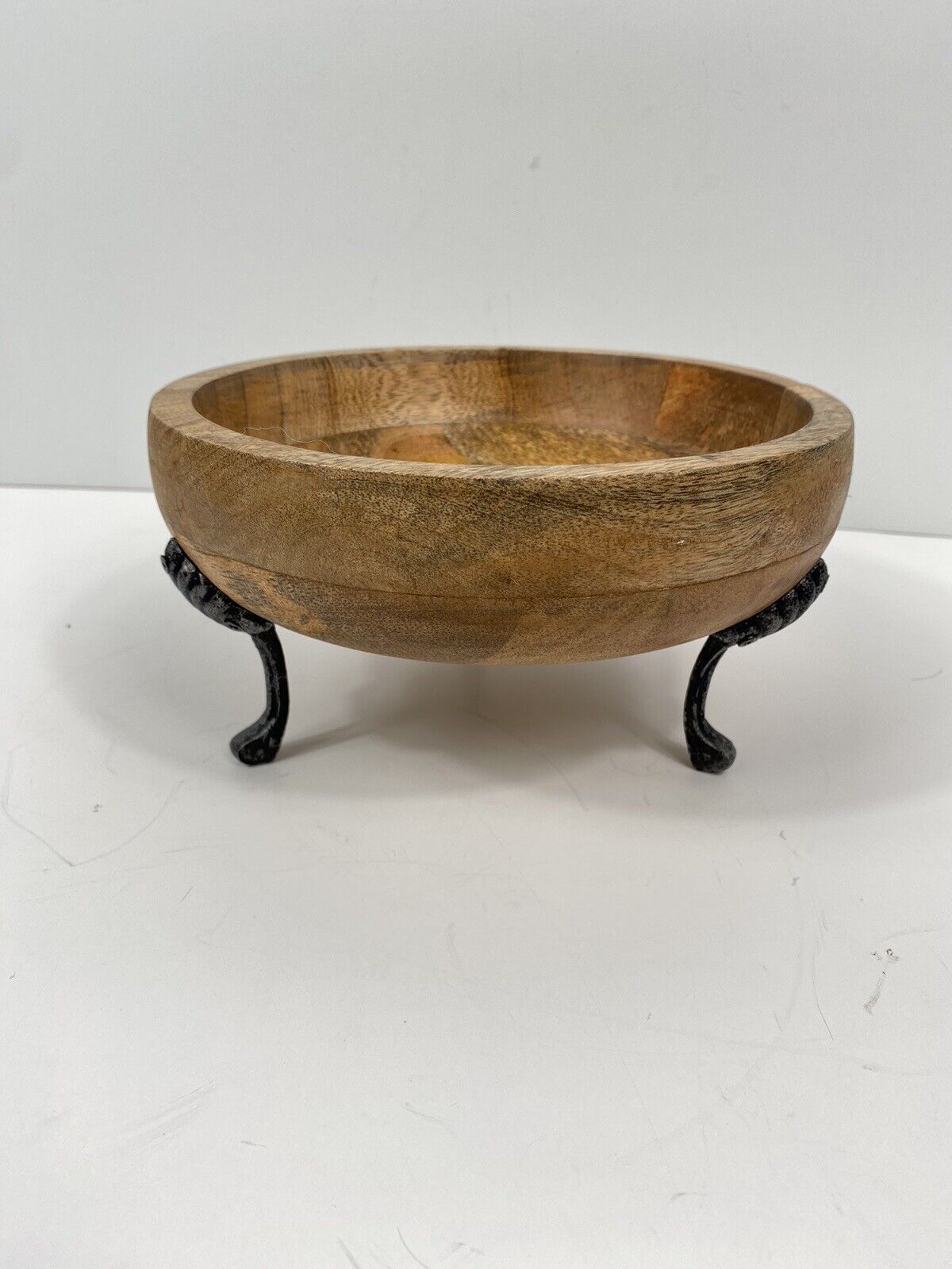 Small Wood 8”Pedestal Bowl w/Metal Feet