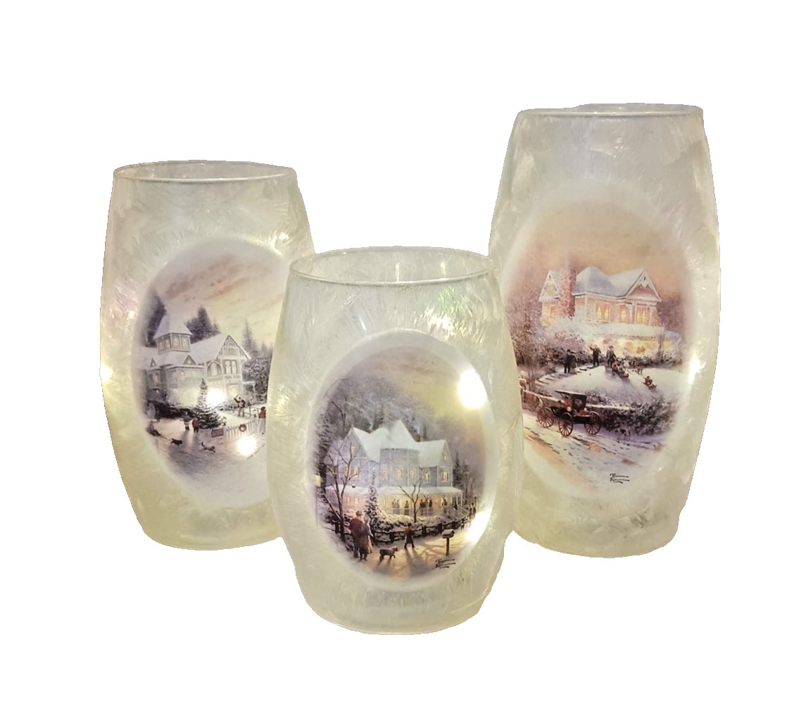 RARE Thomas Kinkade Christmas Tabletop Luminaries Making Spirits Frosty & Bright