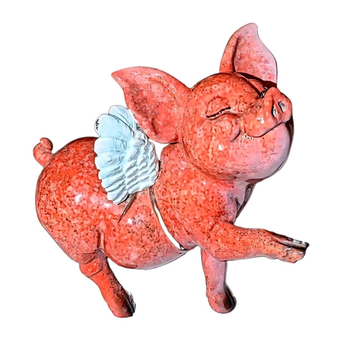 Kitty\'s Critters 8625 Frenchie Pig Figurine Flying Angel Wings Pink 4\