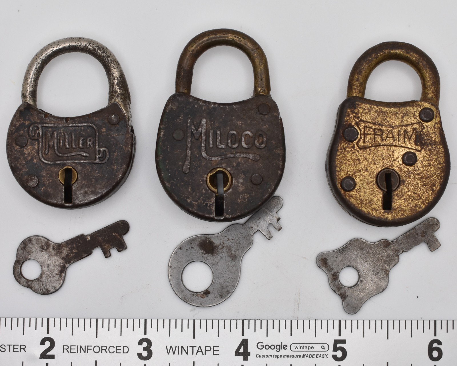 Antique Padlock Lot Miller Milco Fraim w/ Working Keys - Vintage Locks