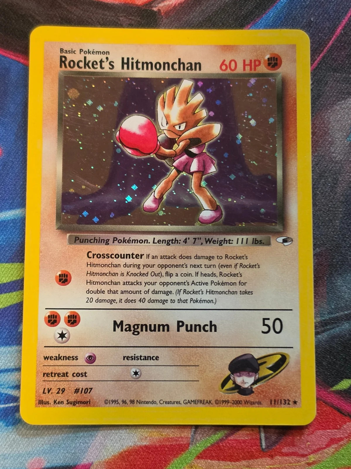 Rocket\'s Hitmonchan Holo Rare Unlimited Gym Heroes 011/132 LP+ Pokemon