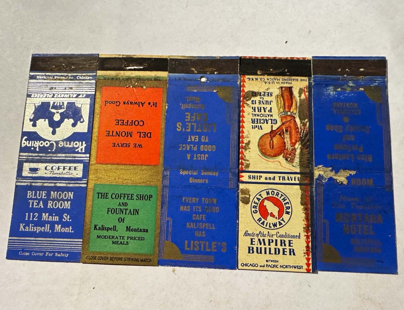 5 VTG 1930’s era Matchbook Covers Kalispell MT 032