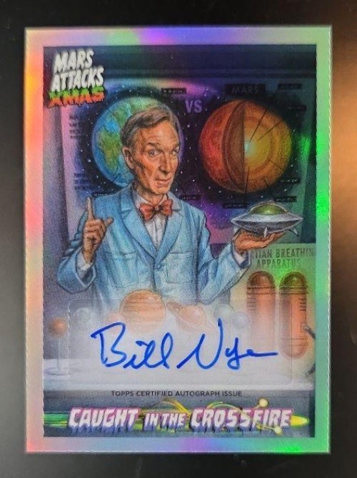 2026 Topps Mars Attacks XMAS Bill Nye #CCA-BN Caught in the Crossfire Auto