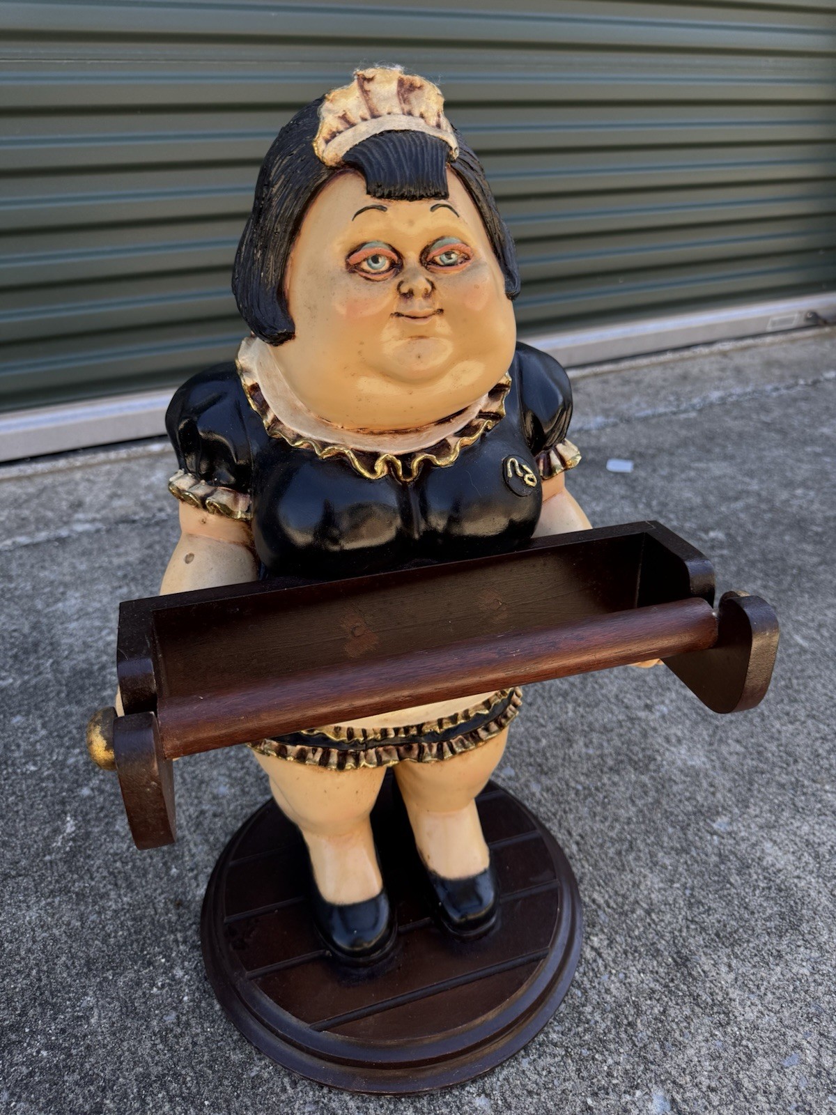Vintage Wooden Lady Towel Rack Holder Figurine Black Dress 21” Tall Unique Decor
