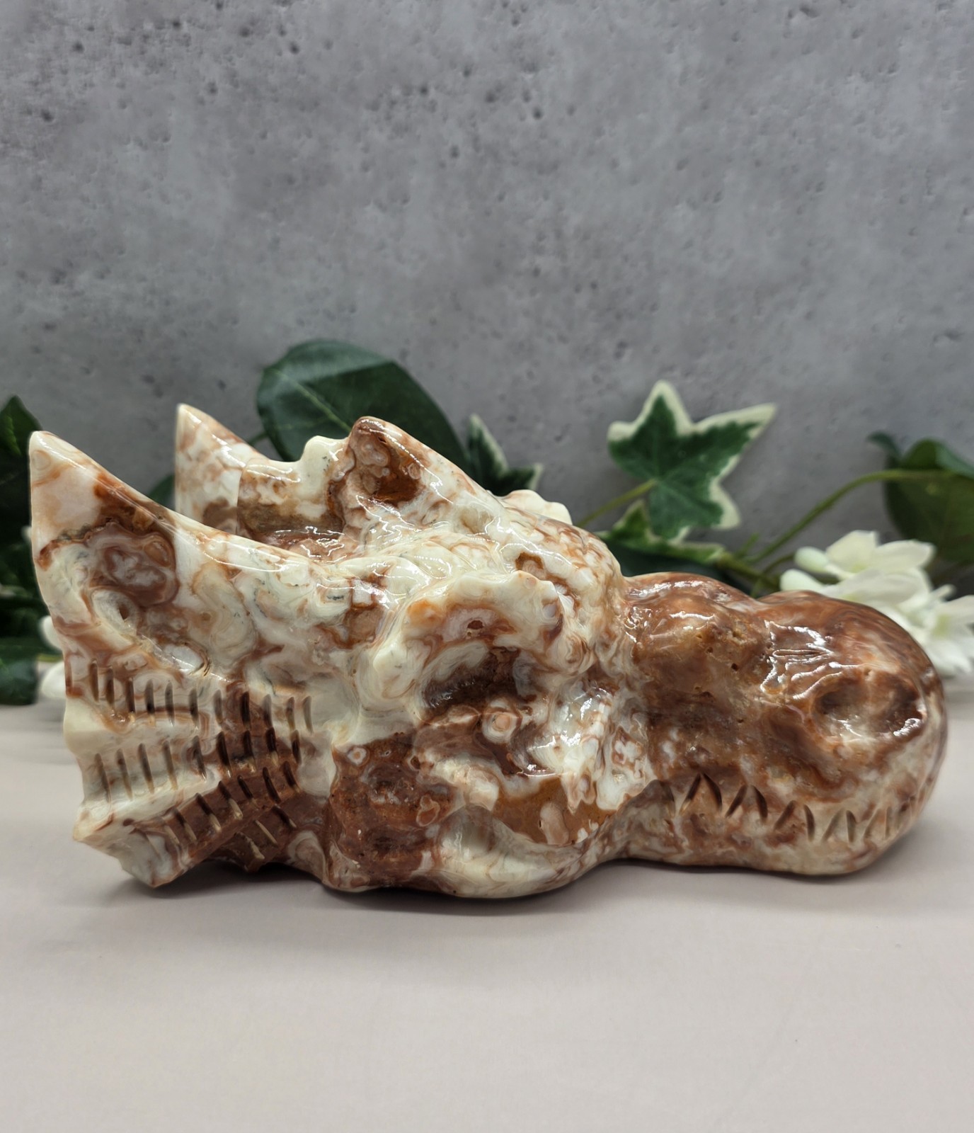 Amber Calcite Dragon Head Skull Hand Carved Stone 2 lb 13 oz Fantasy Decor