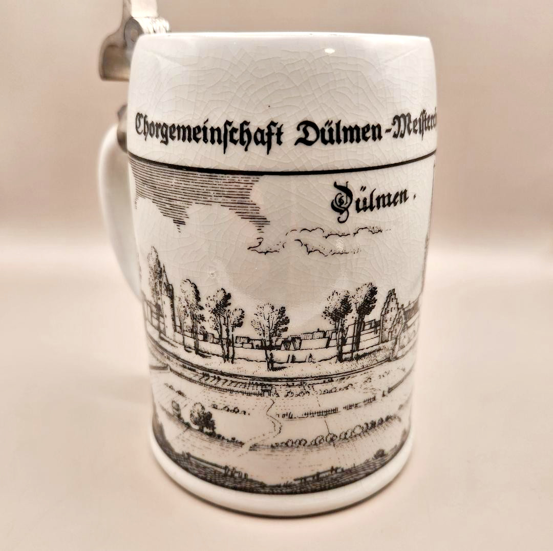 Vintage Altenkunstadt German Porcelain Beer Stein Pewter Lid West Germany Dülmen