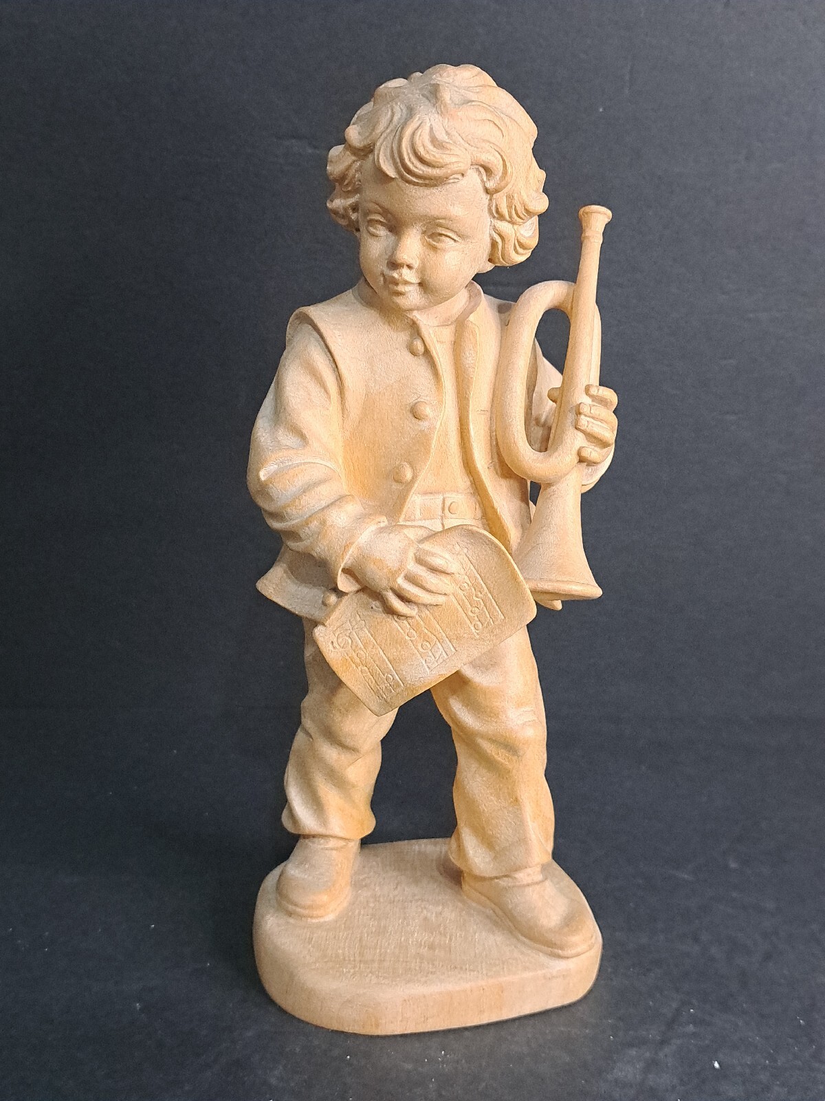 Wood Carving Boy Musician With Trumpet By Toni Baur Germany Handcrafted 9\ Wood Carving Boy Musician With Trumpet By Toni Baur Germany Handcrafted 9\