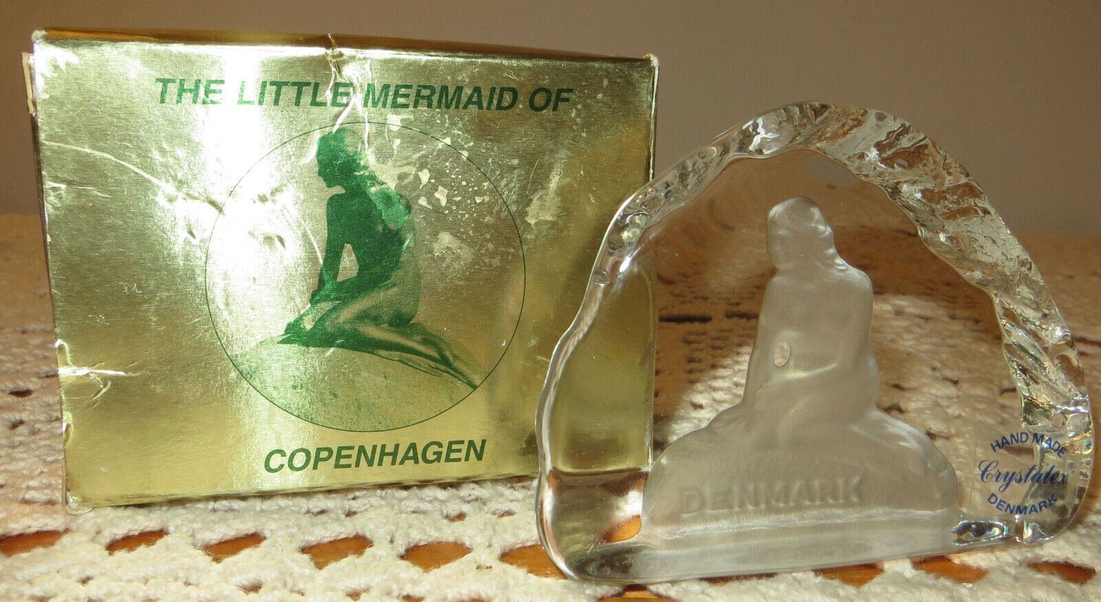 Crystal LITTLE MERMAID Paperweight Crystalex Art Glass Figurine Handmade Denmark
