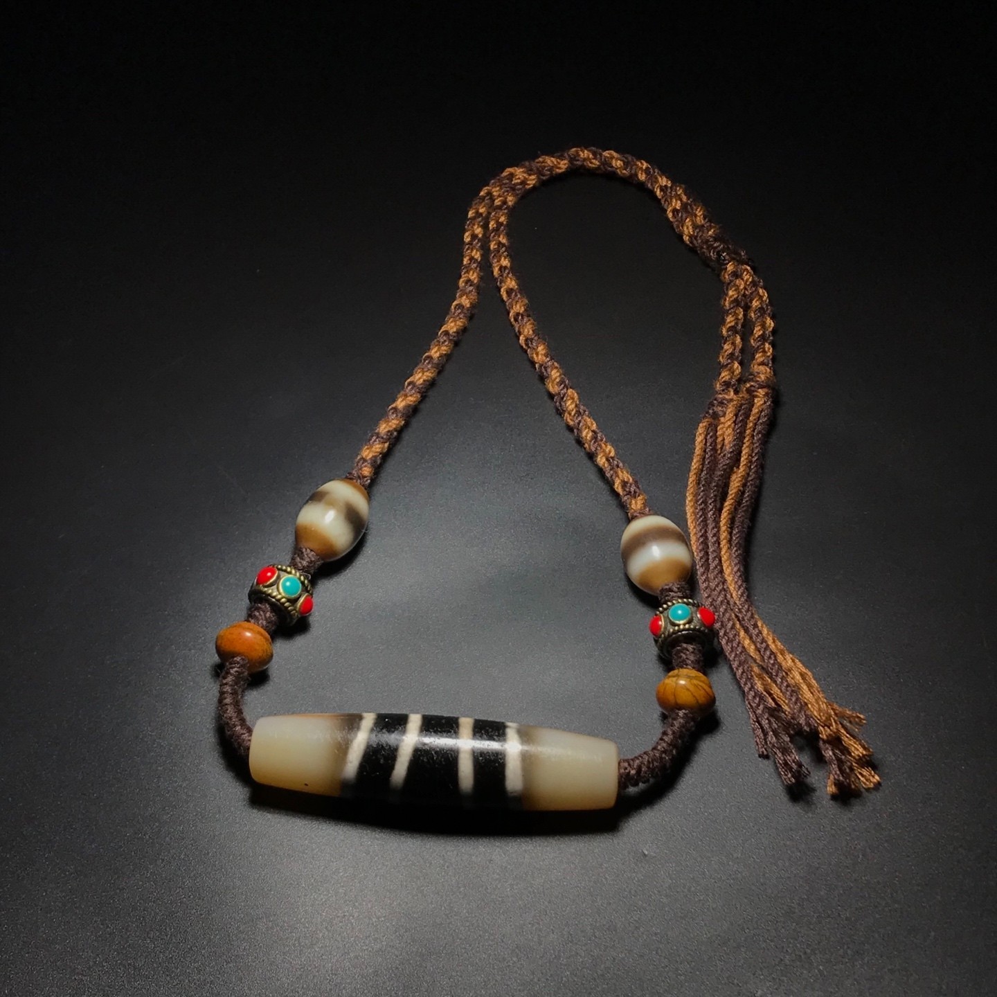 Vintage Old Agate Tibetan Dzi Beads 7 Thread Amulet Necklace Pendant 14×58mm