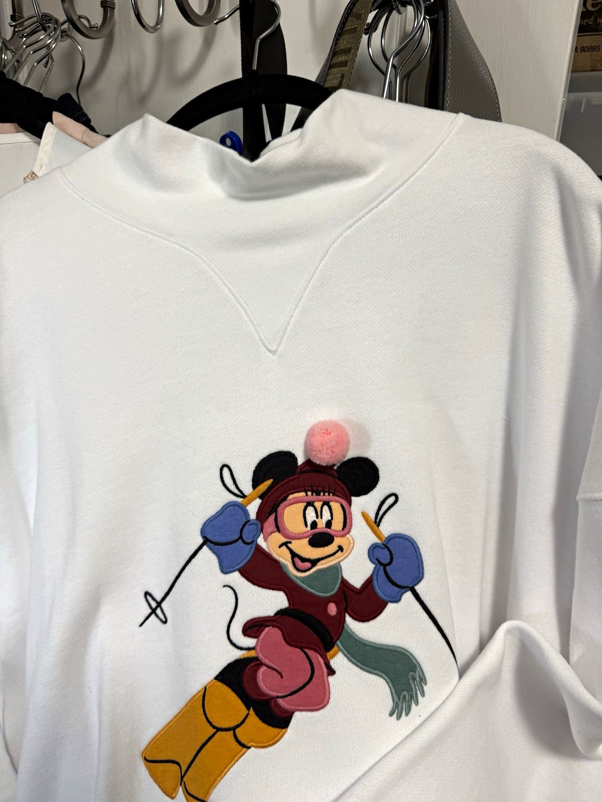 Disney Minnie Mouse Adult White Pullover Sweatshirt, Pink & Blue