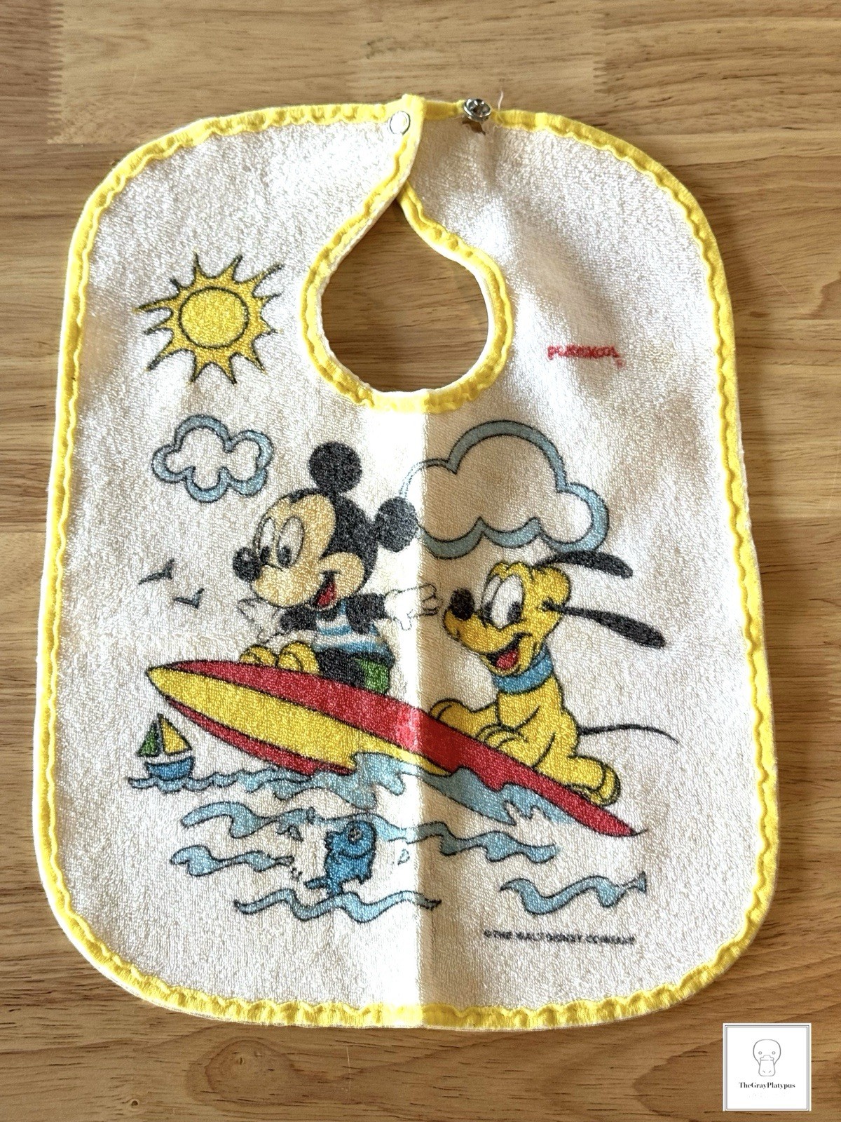 Vintage Playskool Disney Babies Mickey Mouse and Pluto Baby Bib / Made in USA