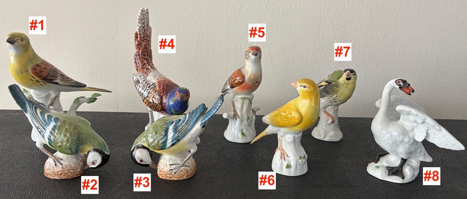 Vintage Meissen Porcelain Lot of 8 Bird Figurines Hand Painted Crossed Swords