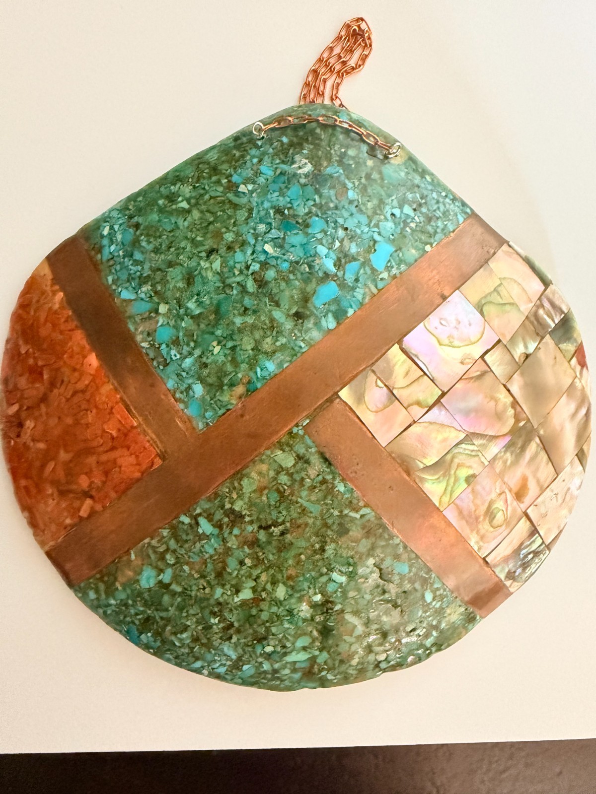 Vintage Large Santo Domingo Pueblo Mosaic Inlay Shell Pendant/Wall Hanging