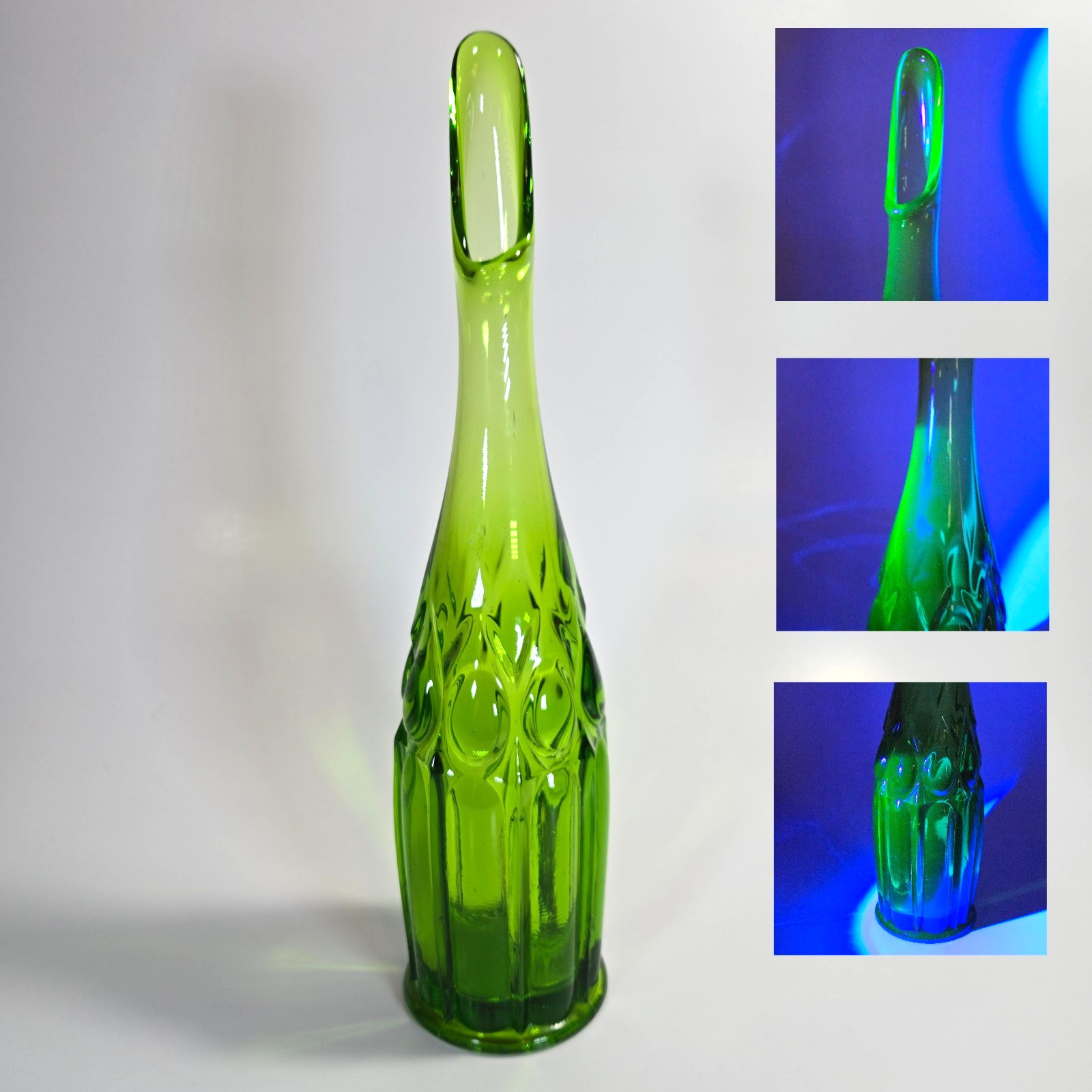 Kanawha #843 Coke Bottle Green Uranium Swung Glass Vase 11 1/2” Scarce Kanawha #843 Coke Bottle Green Uranium Swung Glass Vase 11 1/2” Scarce