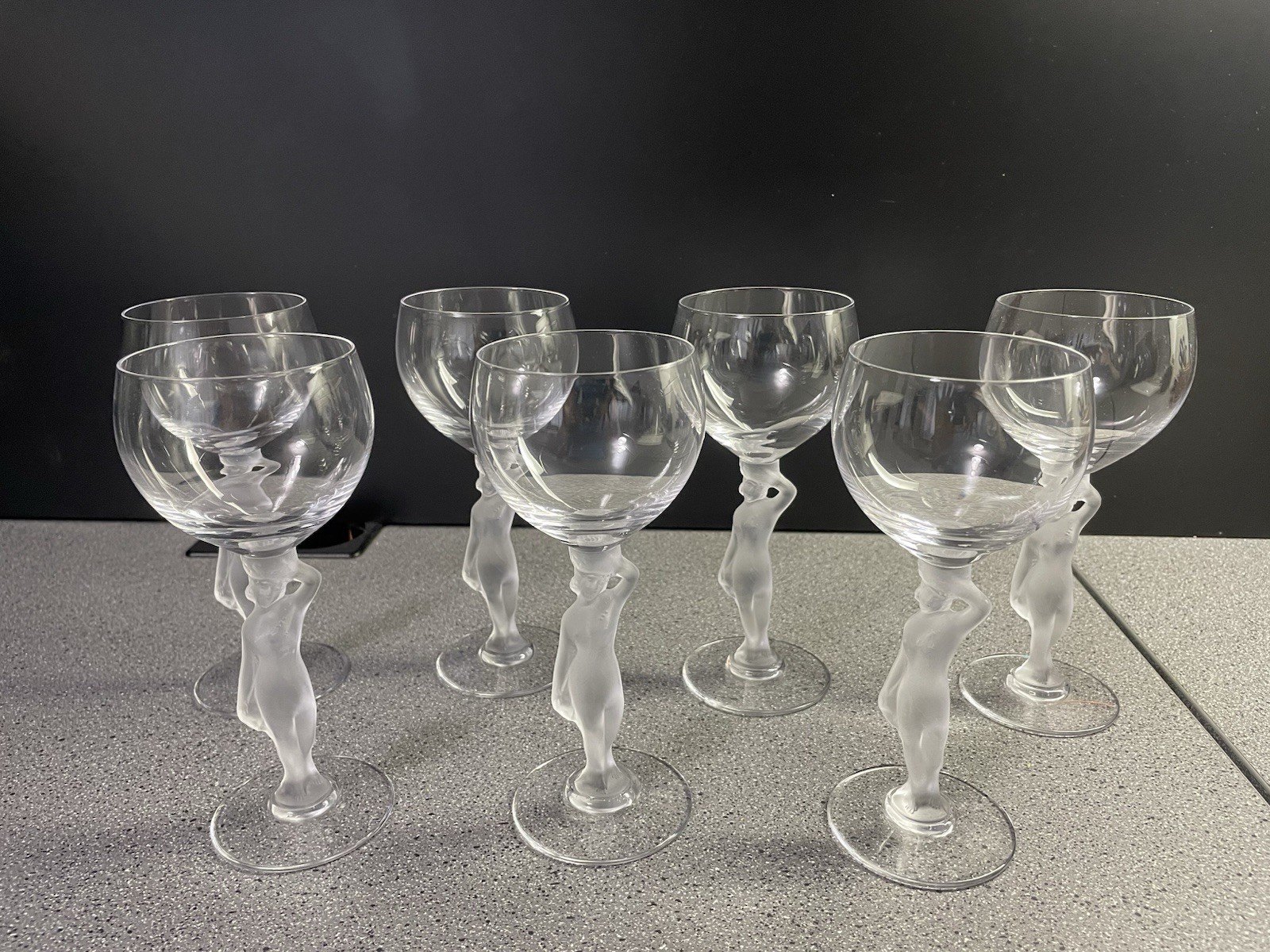 7 Crystal BACCHANTE BAYEL CLARET WINE GLASSES w/ Frosted Female Nude Stem 7 Crystal BACCHANTE BAYEL CLARET WINE GLASSES w/ Frosted Female Nude Stem