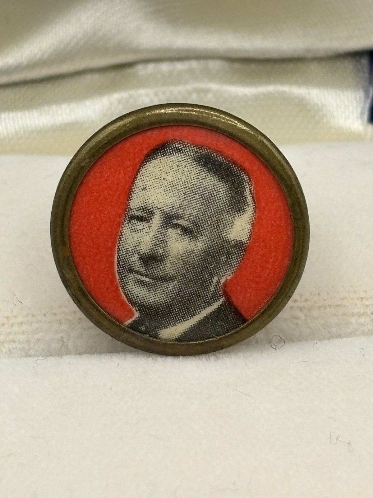 1928 Al Smith Presidential Campaign Celluloid Lapel Stud with a Gold Rim Rare 1928 Al Smith Presidential Campaign Celluloid Lapel Stud with a Gold Rim Rare