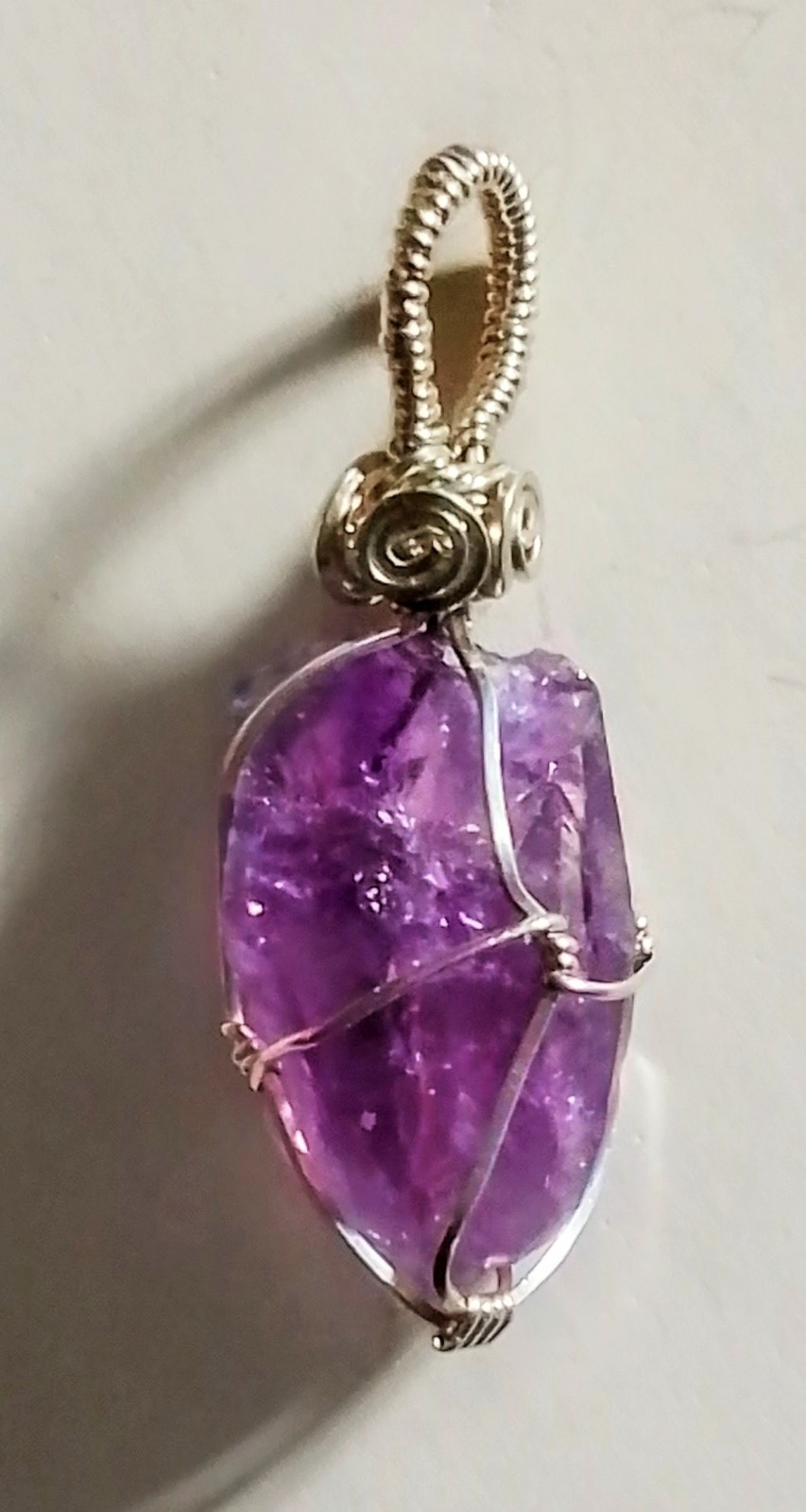 Amethyst Raw Crystal Pendant w/Sterling Silver Wrap 36mm tall  002