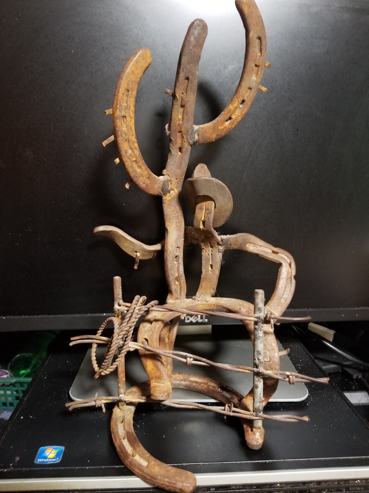 Vintage Horseshoe Western Cowboy Fence Cactus Barbed Wire Rustic Iron Handmade Vintage Horseshoe Western Cowboy Fence Cactus Barbed Wire Rustic Iron Handmade