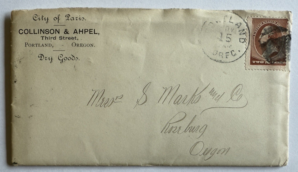 1884 Collinson & Ahpel Solomon Marks & Co Roseburg, OR Ad Postal Cover & Letter