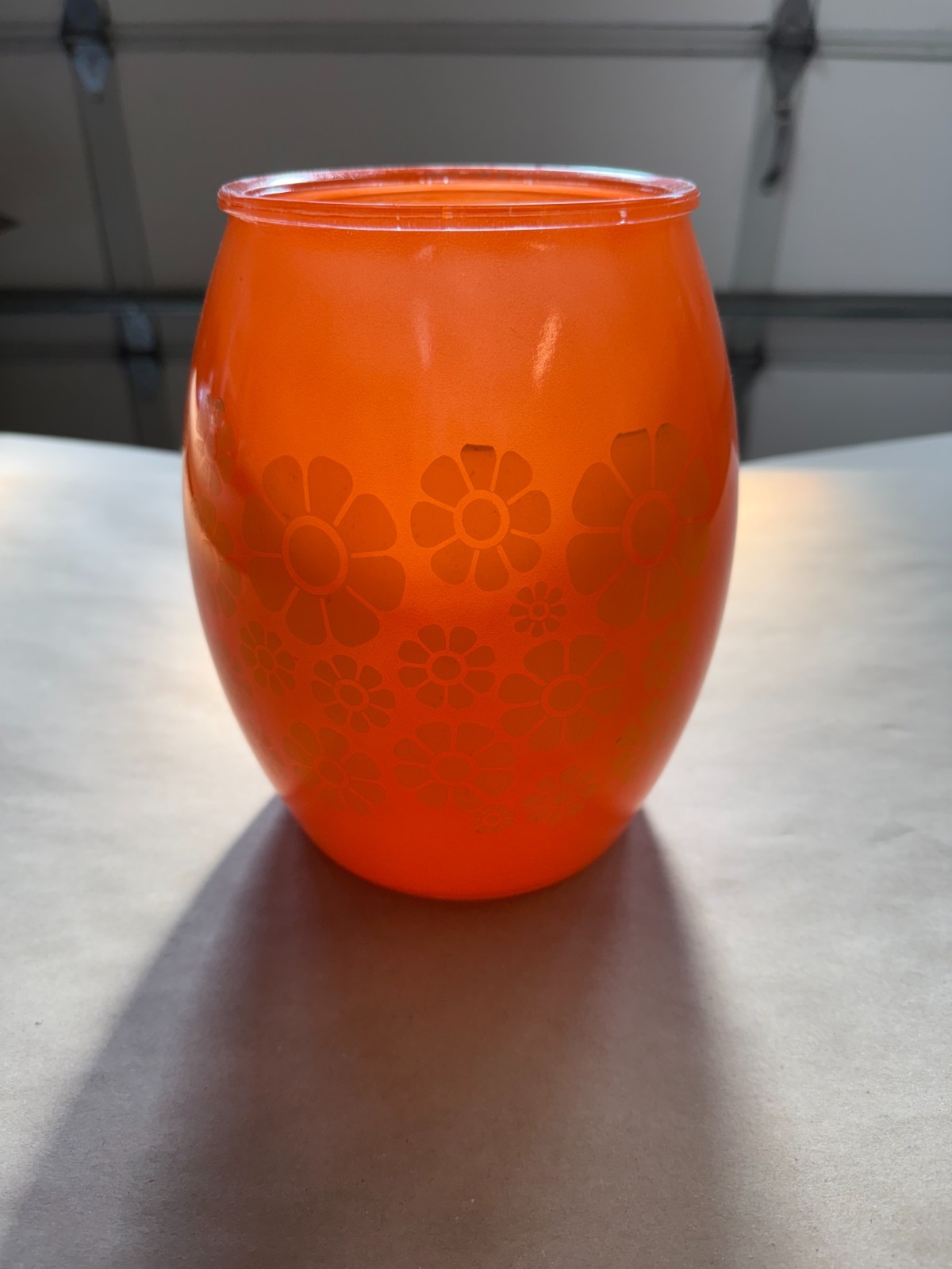 Vintage Midcentury Bartlett Collins Glass Cookie Jar Orange with Yellow Daisies Vintage Midcentury Bartlett Collins Glass Cookie Jar Orange with Yellow Daisies